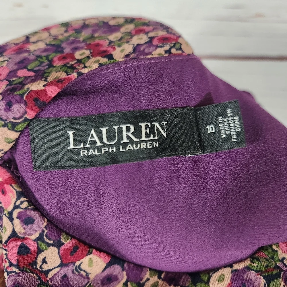 LAUREN RALPH LAUREN Tiered Floral Ruffle Hem Dress Size 10 - Picture 5 of 8